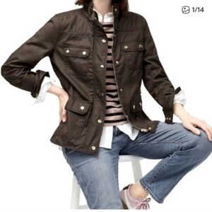 J CREW Dark Olive Coated Cotton Field Utility Jacket
